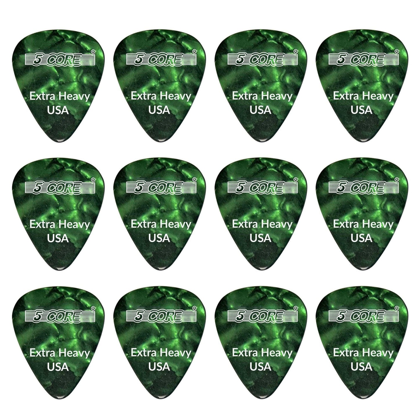 5 Core Extra Heavy Gauge Celluloid Guitar Picks 1.2mm Green - 12 Pack - GoTypical