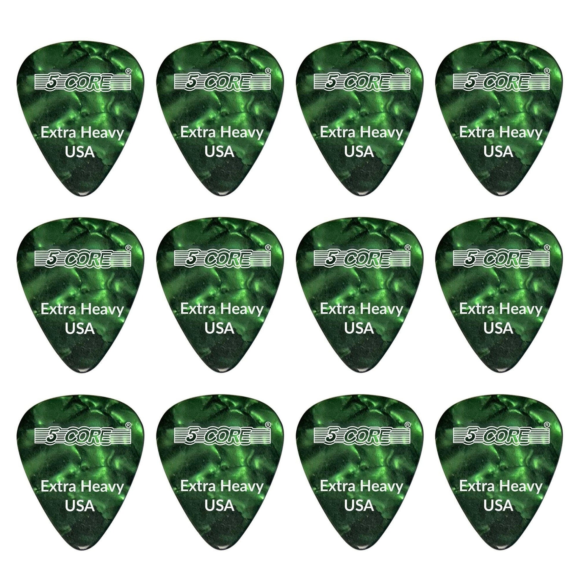 5 Core Extra Heavy Gauge Celluloid Guitar Picks 1.2mm Green - 12 Pack - GoTypical