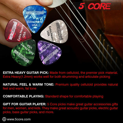5 Core Extra Heavy Gauge Celluloid Guitar Picks 1.2mm Green - 12 Pack - GoTypical