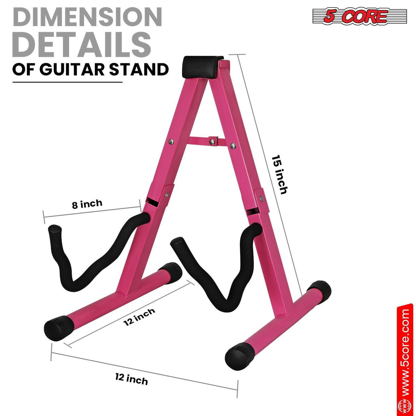 5 Core Guitar Stand – Pink A-Frame Foldable Metal Holder with EVA Foam - GoTypical
