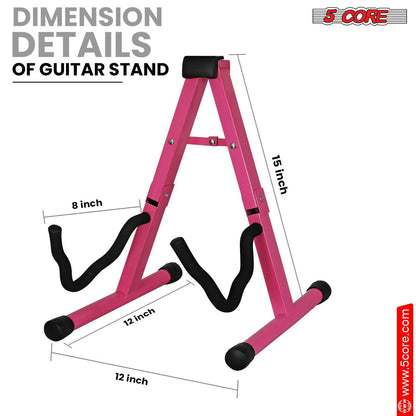 5 Core Guitar Stand – Pink A-Frame Foldable Metal Holder with EVA Foam - GoTypical