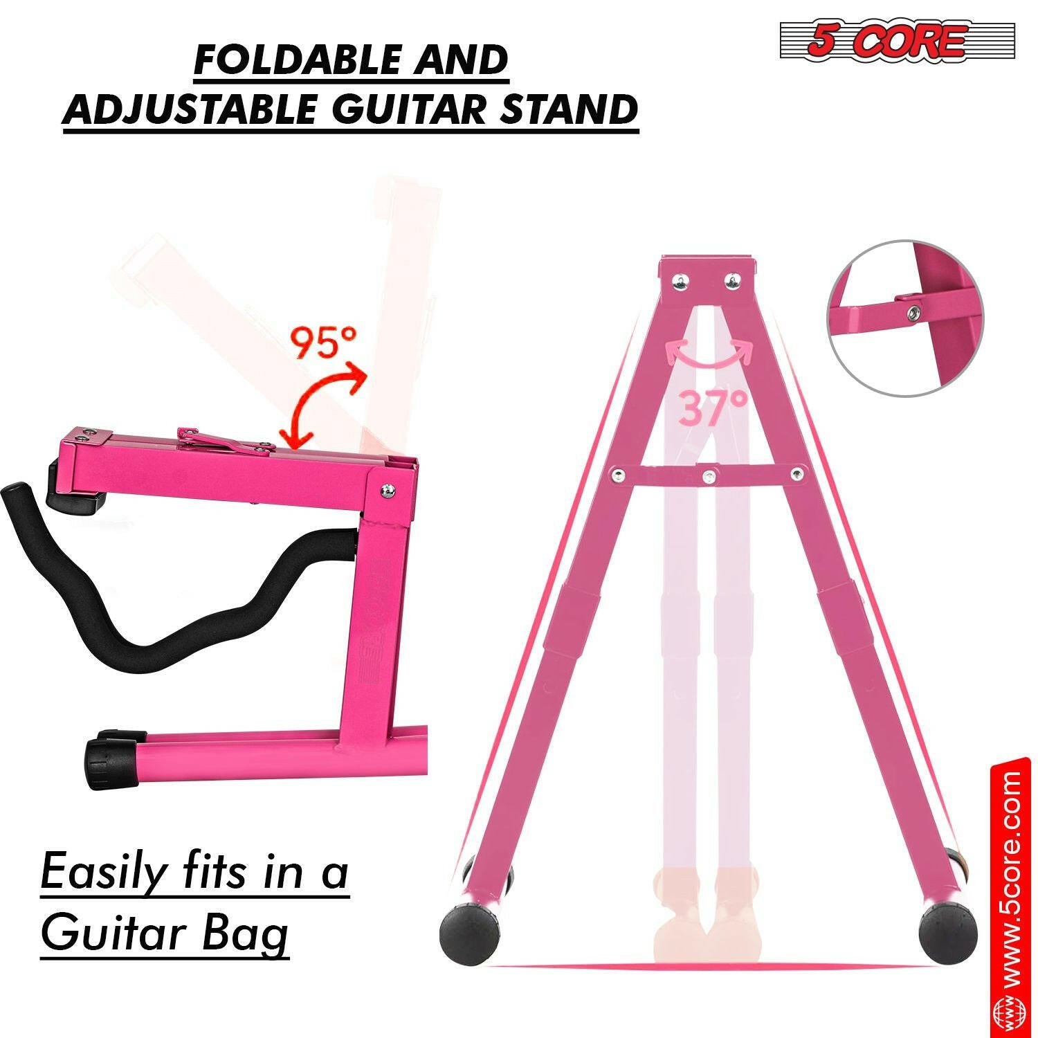 5 Core Guitar Stand – Pink A-Frame Foldable Metal Holder with EVA Foam - GoTypical