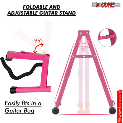 5 Core Guitar Stand – Pink A-Frame Foldable Metal Holder with EVA Foam - GoTypical