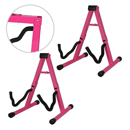5 Core Guitar Stand – Pink A-Frame Foldable Metal Holder with EVA Foam - GoTypical