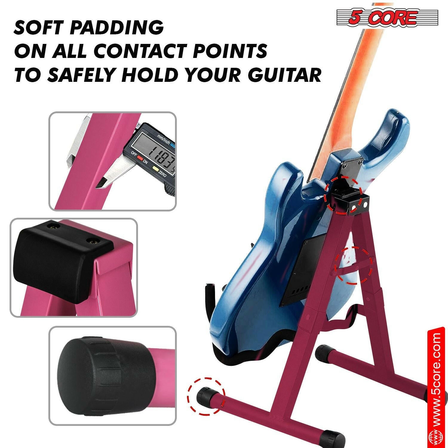 5 Core Guitar Stand – Pink A-Frame Foldable Metal Holder with EVA Foam - GoTypical