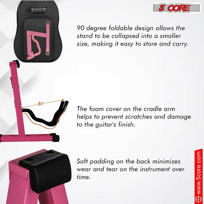 5 Core Guitar Stand – Pink A-Frame Foldable Metal Holder with EVA Foam - GoTypical