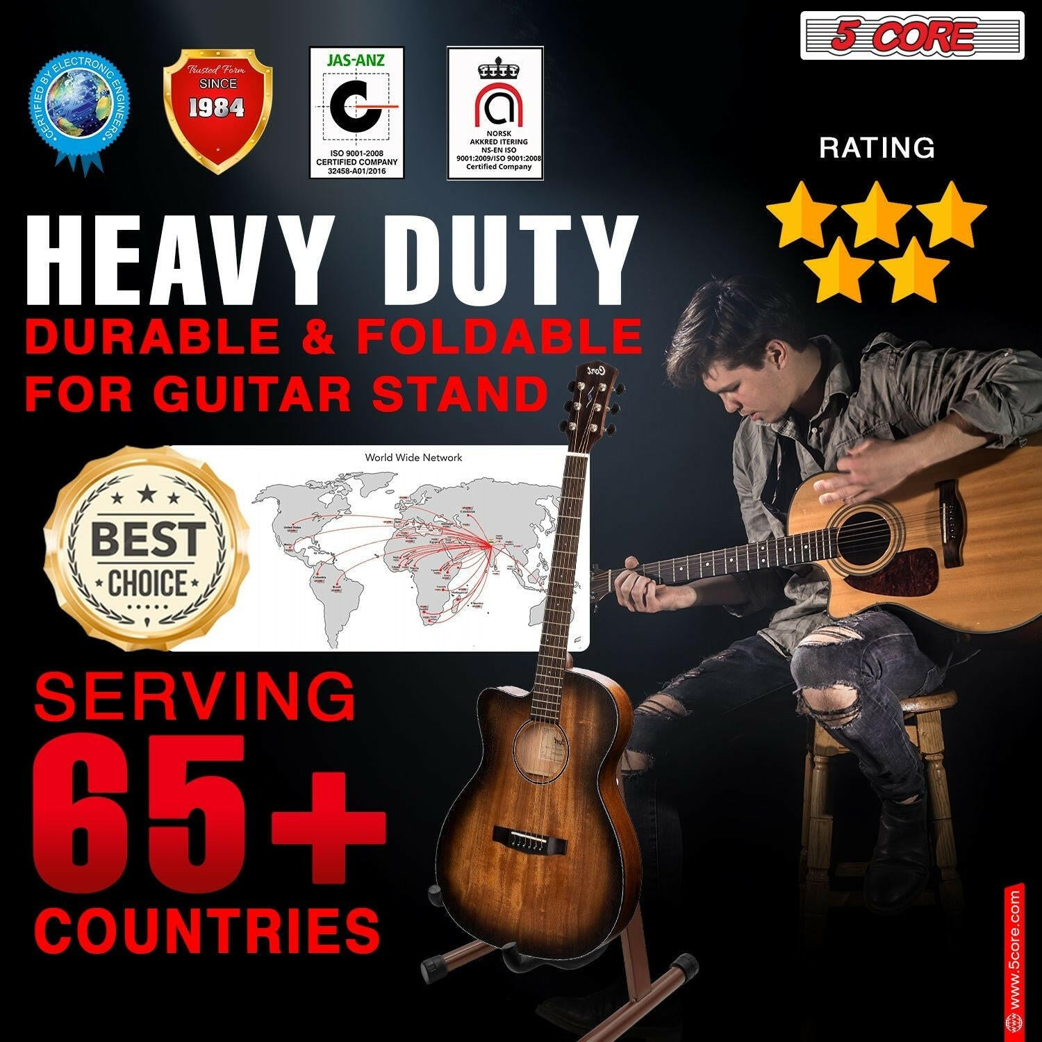 5 Core Guitar Stand – Foldable A-Frame with EVA Foam and Rubber Pads - GoTypical