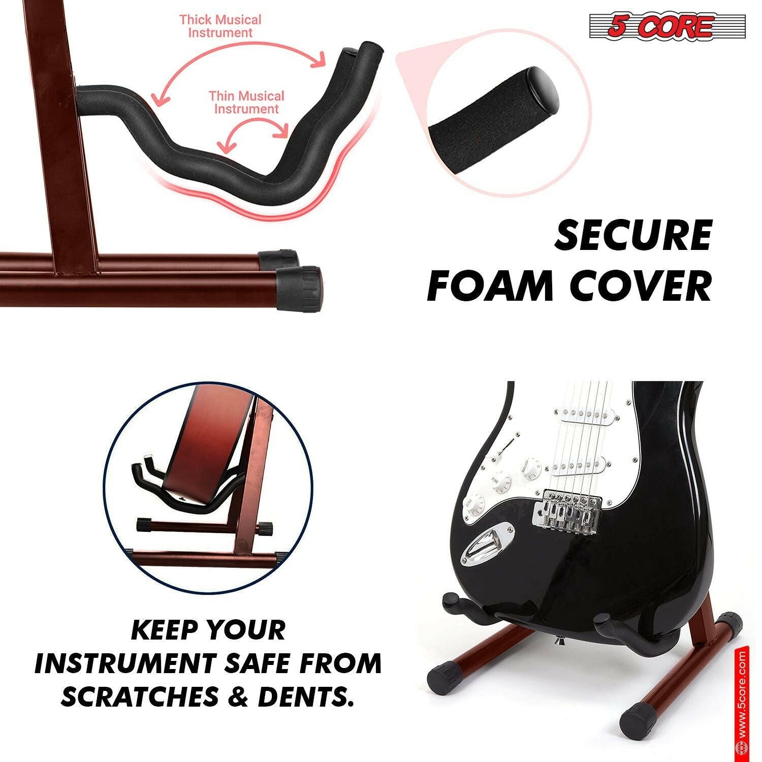 5 Core Guitar Stand – Foldable A-Frame with EVA Foam and Rubber Pads - GoTypical