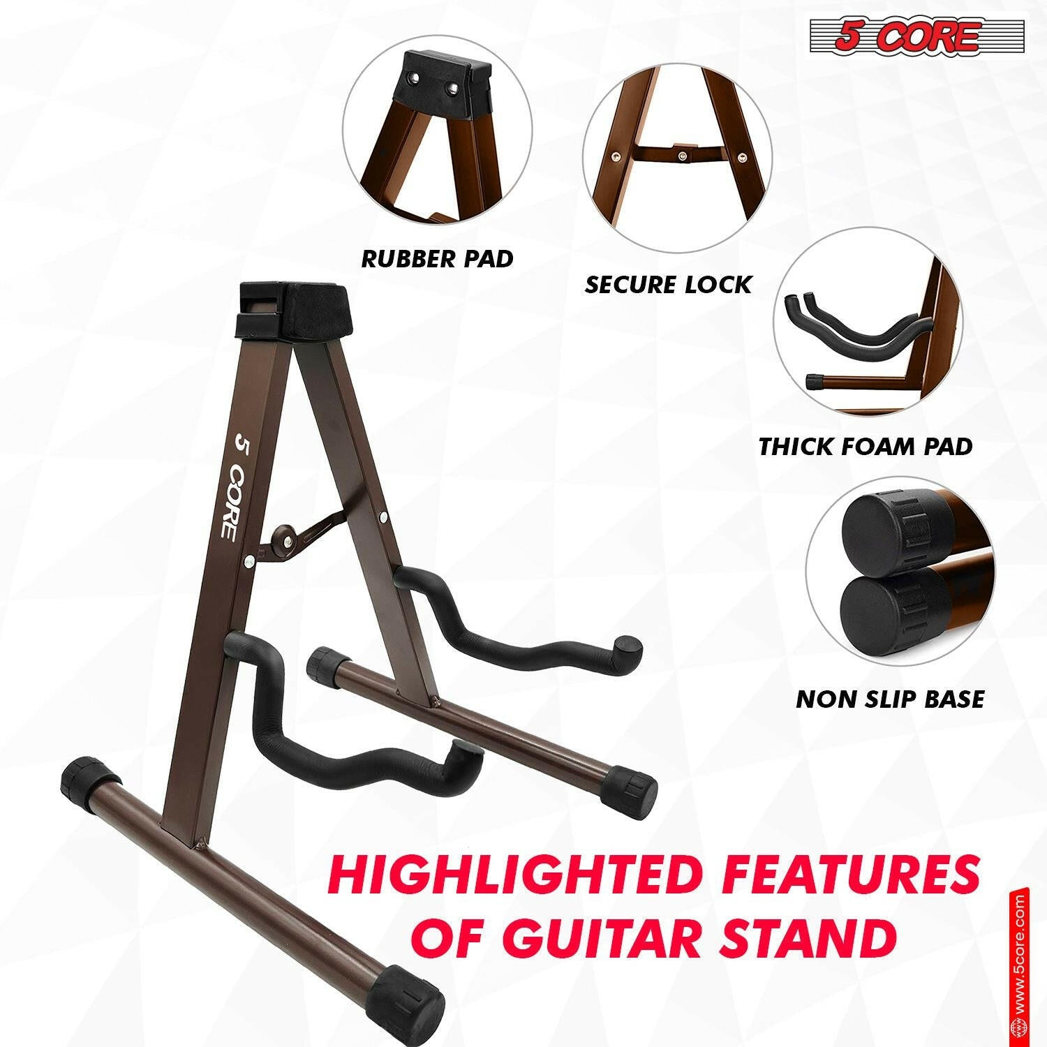 5 Core Guitar Stand – Foldable A-Frame with EVA Foam and Rubber Pads - GoTypical