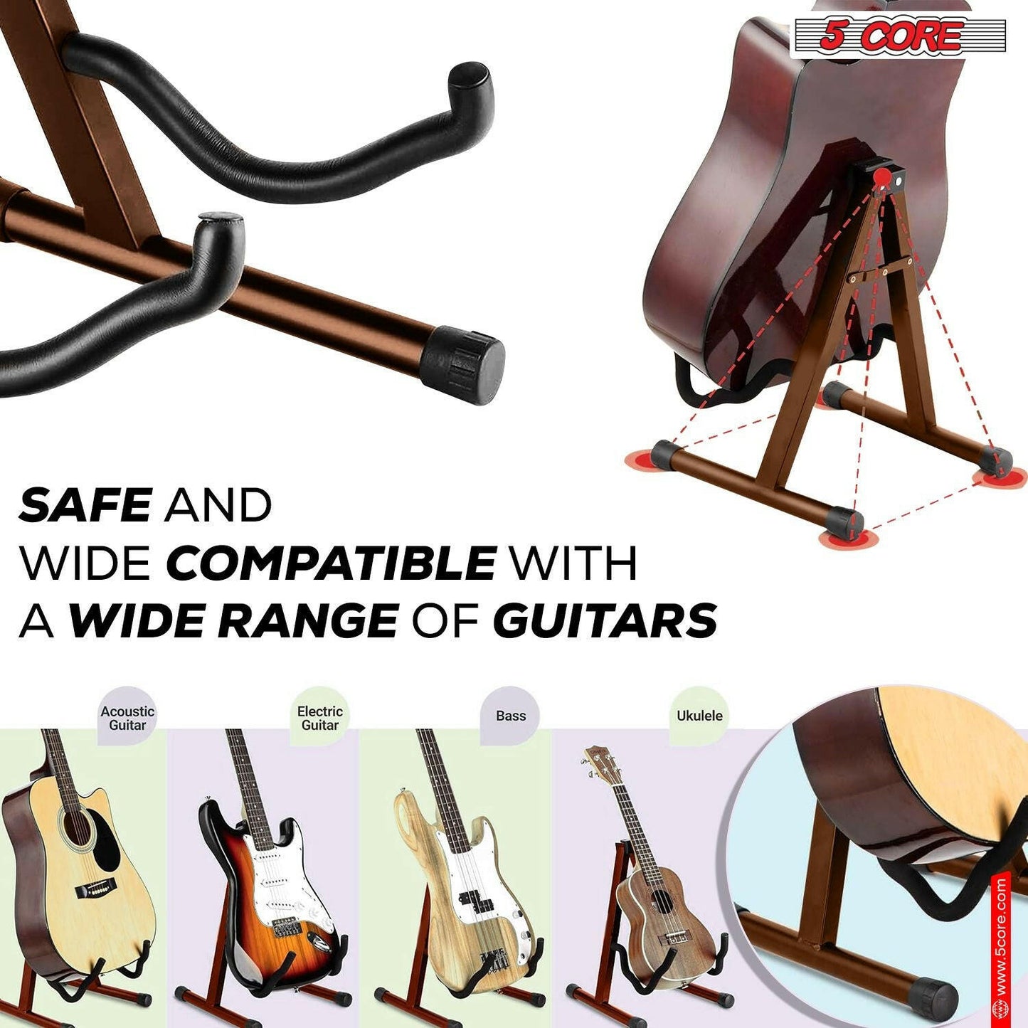5 Core Guitar Stand – Foldable A-Frame with EVA Foam and Rubber Pads - GoTypical