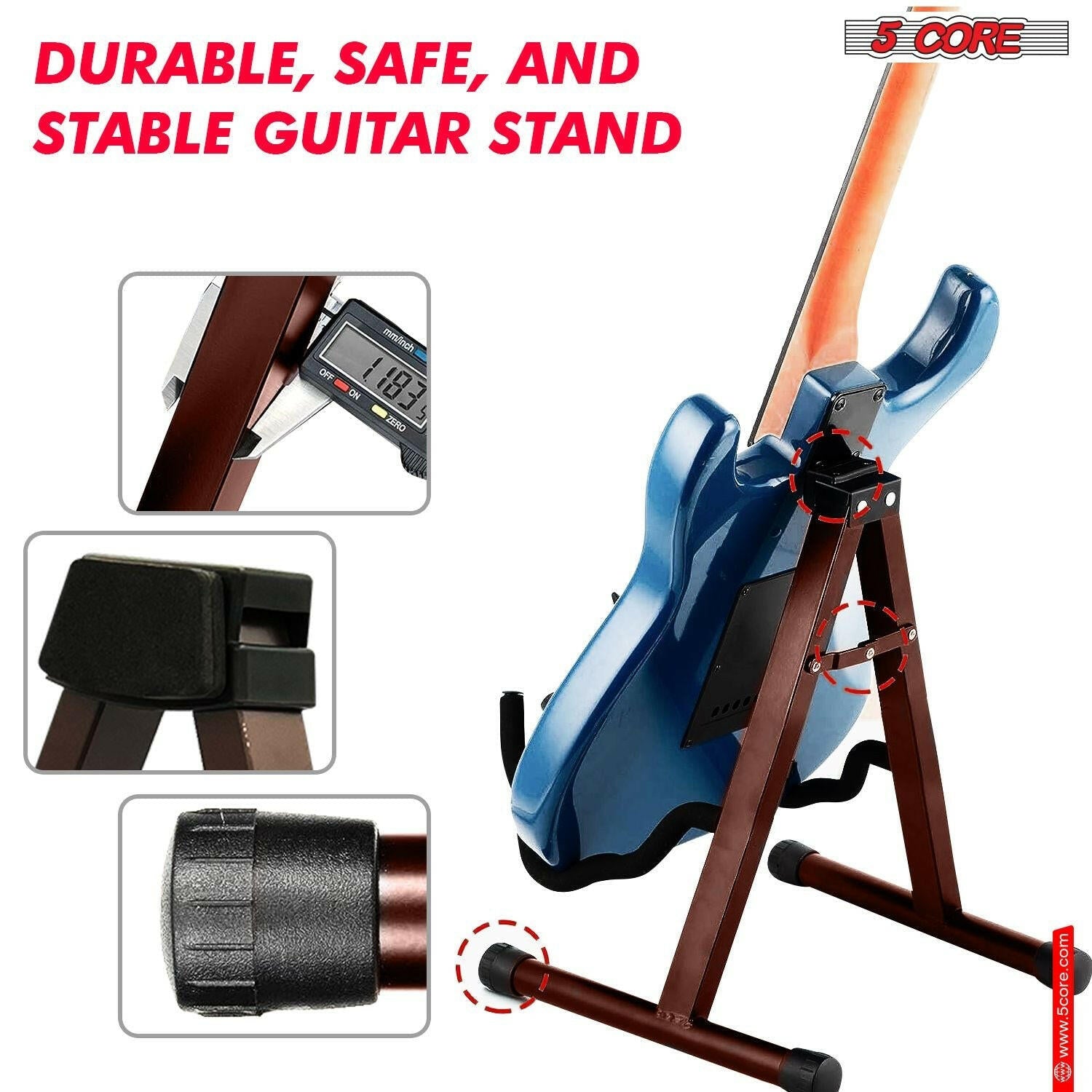 5 Core Guitar Stand – Foldable A-Frame with EVA Foam and Rubber Pads - GoTypical