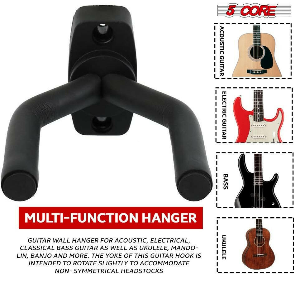 5 Core Guitar Wall Mount – Black Adjustable Hanger for Acoustic & Electric - GoTypical