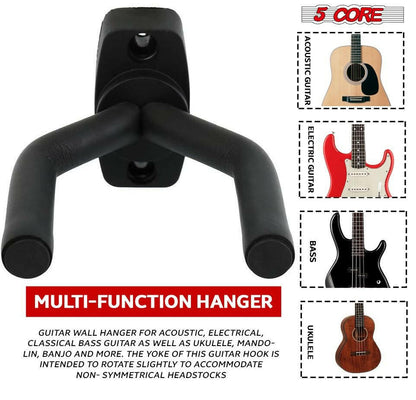 5 Core Guitar Wall Mount – Black Adjustable Hanger for Acoustic & Electric - GoTypical