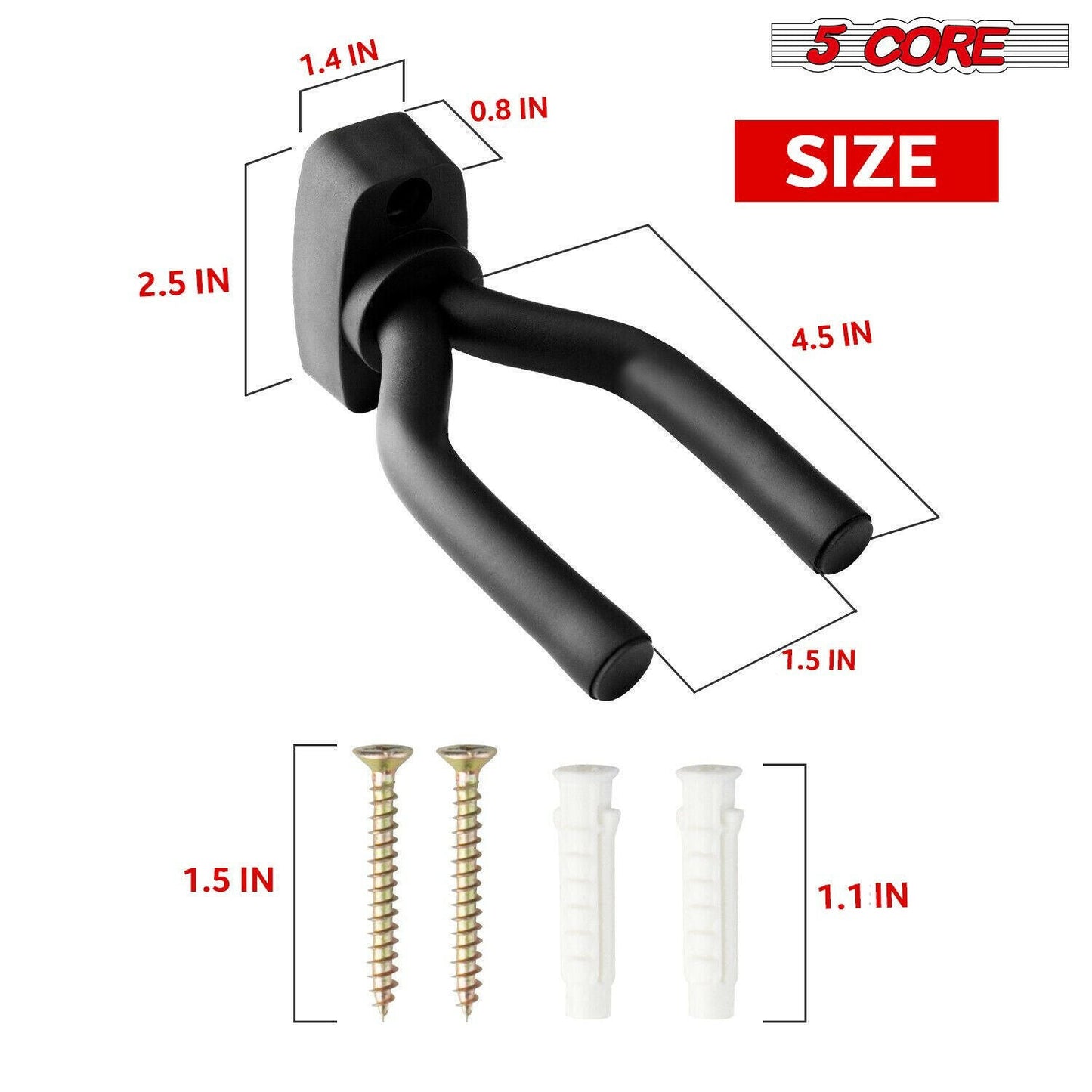 5 Core Guitar Wall Mount – Black Adjustable Hanger for Acoustic & Electric - GoTypical