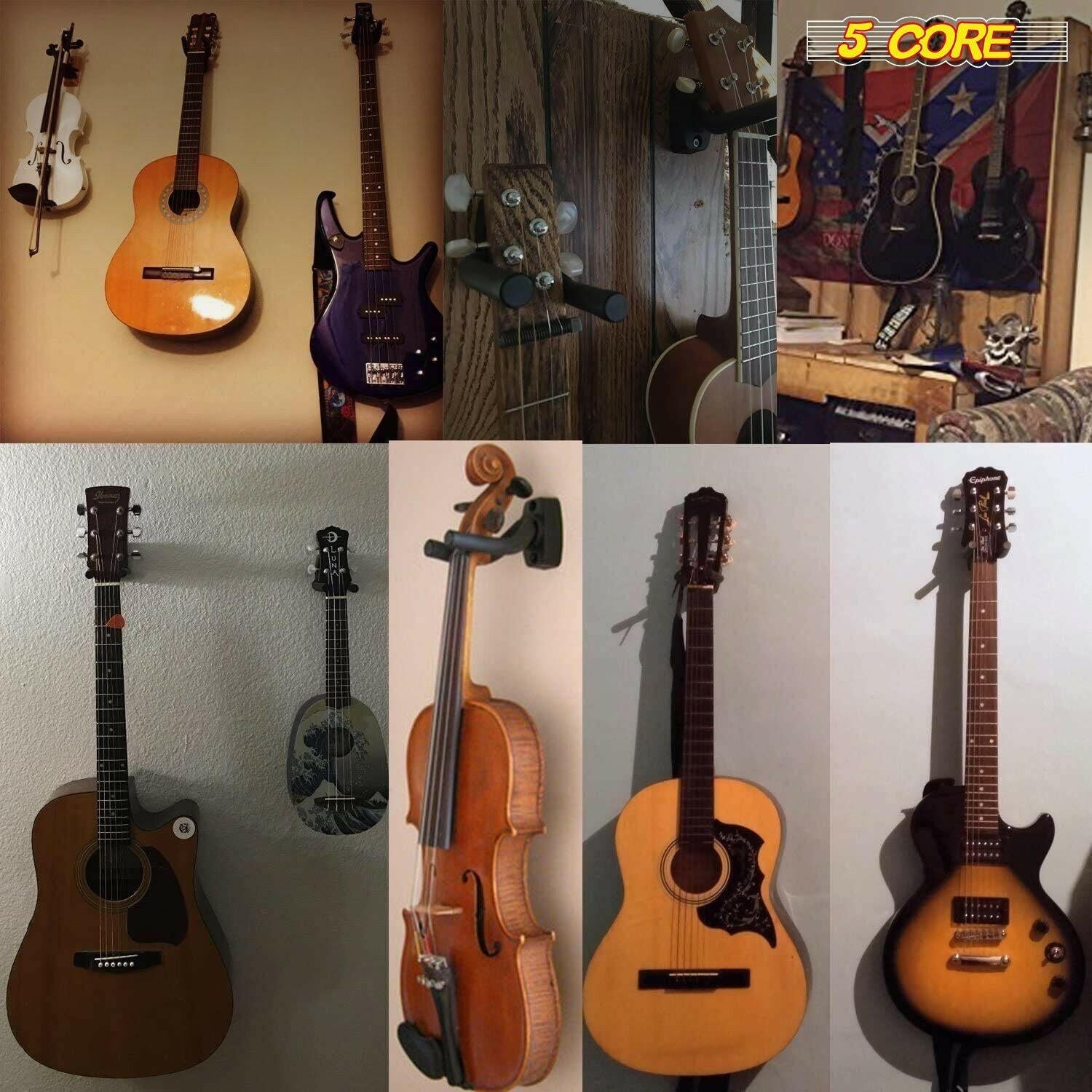 5 Core Guitar Wall Mount – Black Adjustable Hanger for Acoustic & Electric - GoTypical