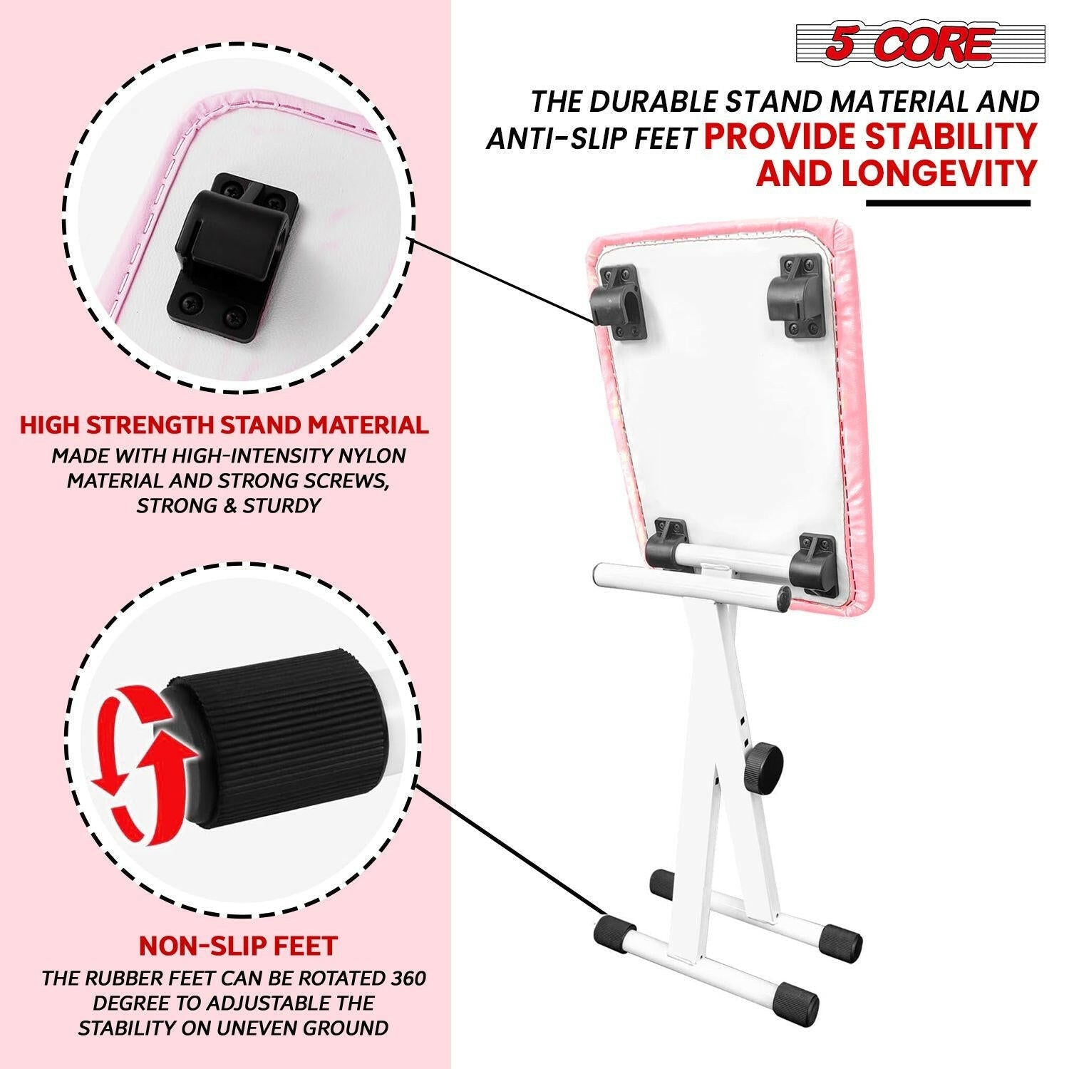 Keyboard Bench – 5 Core Adjustable Height Padded Pink Musician Stool - GoTypical