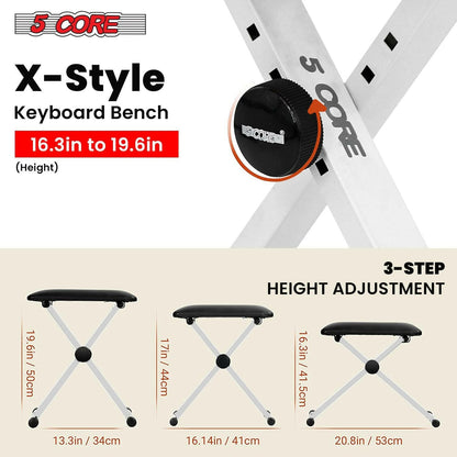 Keyboard Bench – 5 Core Adjustable Height Padded Pink Musician Stool - GoTypical