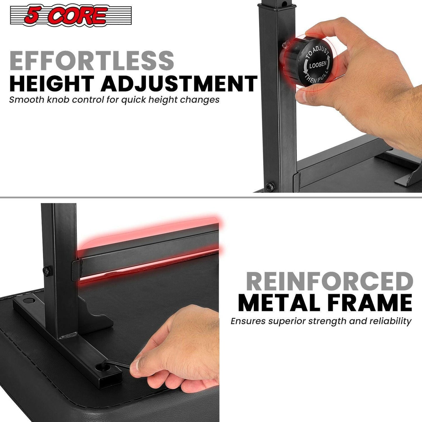 5 Core Keyboard Bench – Black PU Leather, Height Adjustable Piano Stool - GoTypical