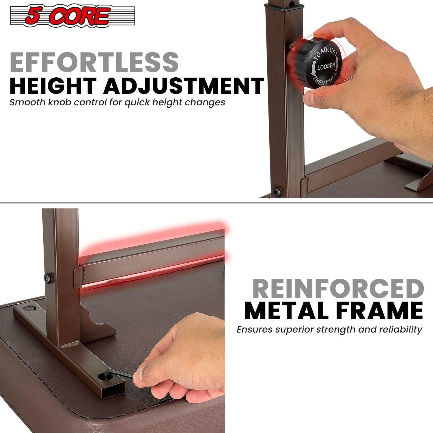 Keyboard Bench – 5 Core Adjustable Height Piano Stool Brown PU Leather - GoTypical