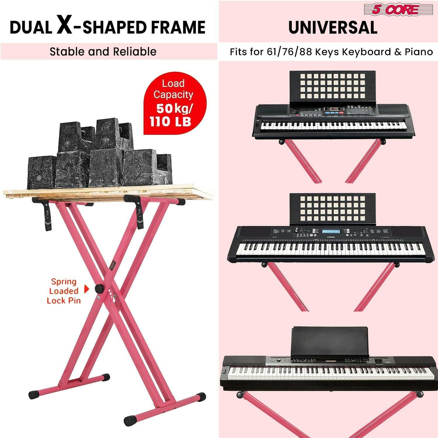 5 Core Adjustable Keyboard Stand & Pink Padded Piano Bench – Heavy Duty - GoTypical