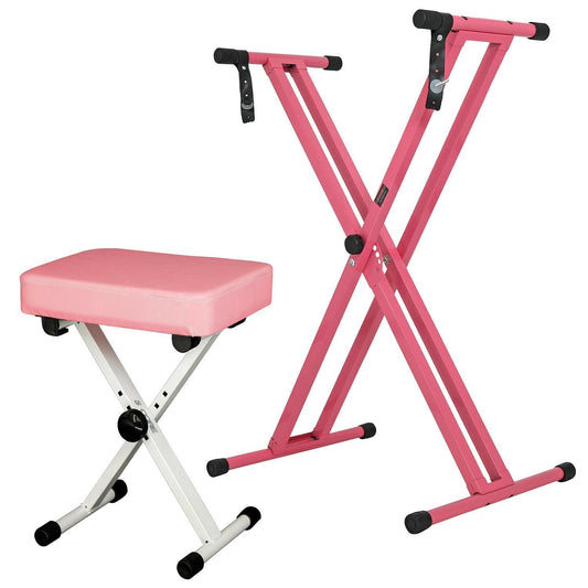 5 Core Adjustable Keyboard Stand & Pink Padded Piano Bench – Heavy Duty - GoTypical