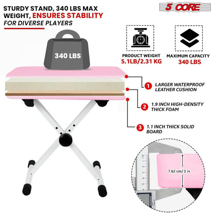 5 Core Adjustable Keyboard Stand & Pink Padded Piano Bench – Heavy Duty - GoTypical