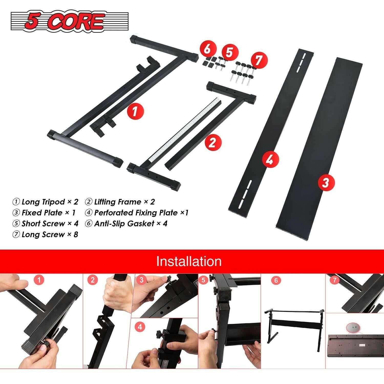 5 Core Keyboard Stand – Adjustable Z-Style Heavy-Duty Black Riser - GoTypical