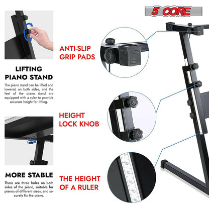 5 Core Keyboard Stand – Adjustable Z-Style Heavy-Duty Black Riser - GoTypical