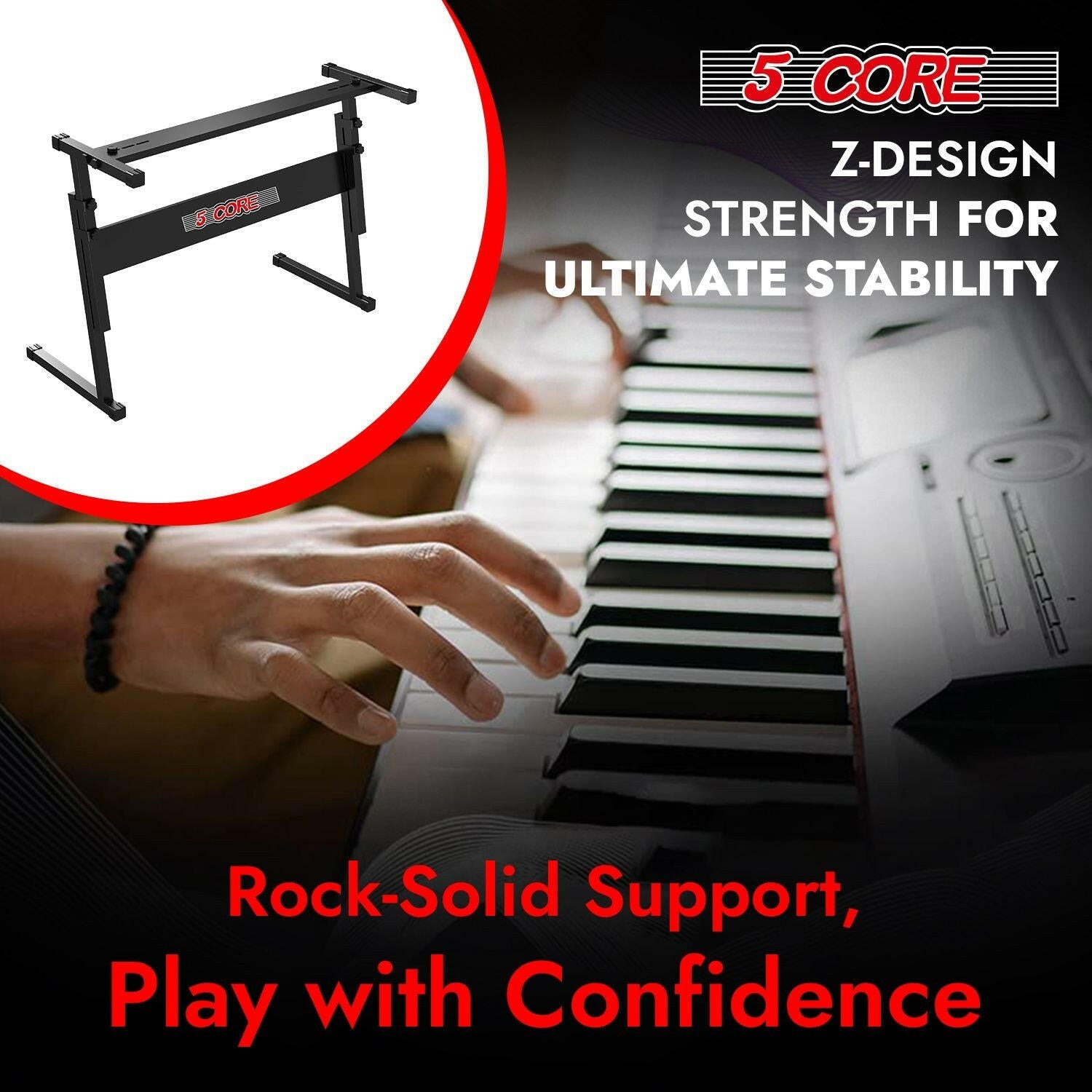 5 Core Keyboard Stand – Adjustable Z-Style Heavy-Duty Black Riser - GoTypical