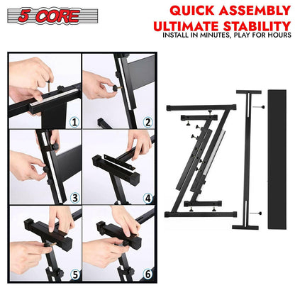 5 Core Keyboard Stand – Adjustable Z-Style Heavy-Duty Black Riser - GoTypical