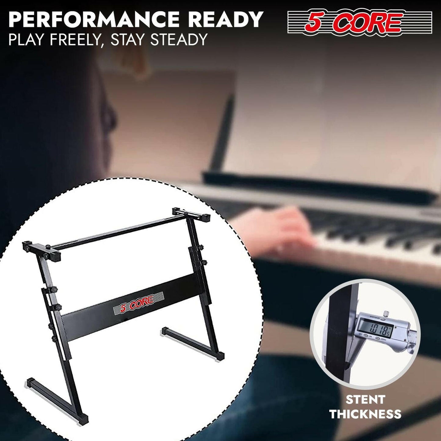 5 Core Keyboard Stand – Adjustable Z-Style Heavy-Duty Black Riser - GoTypical