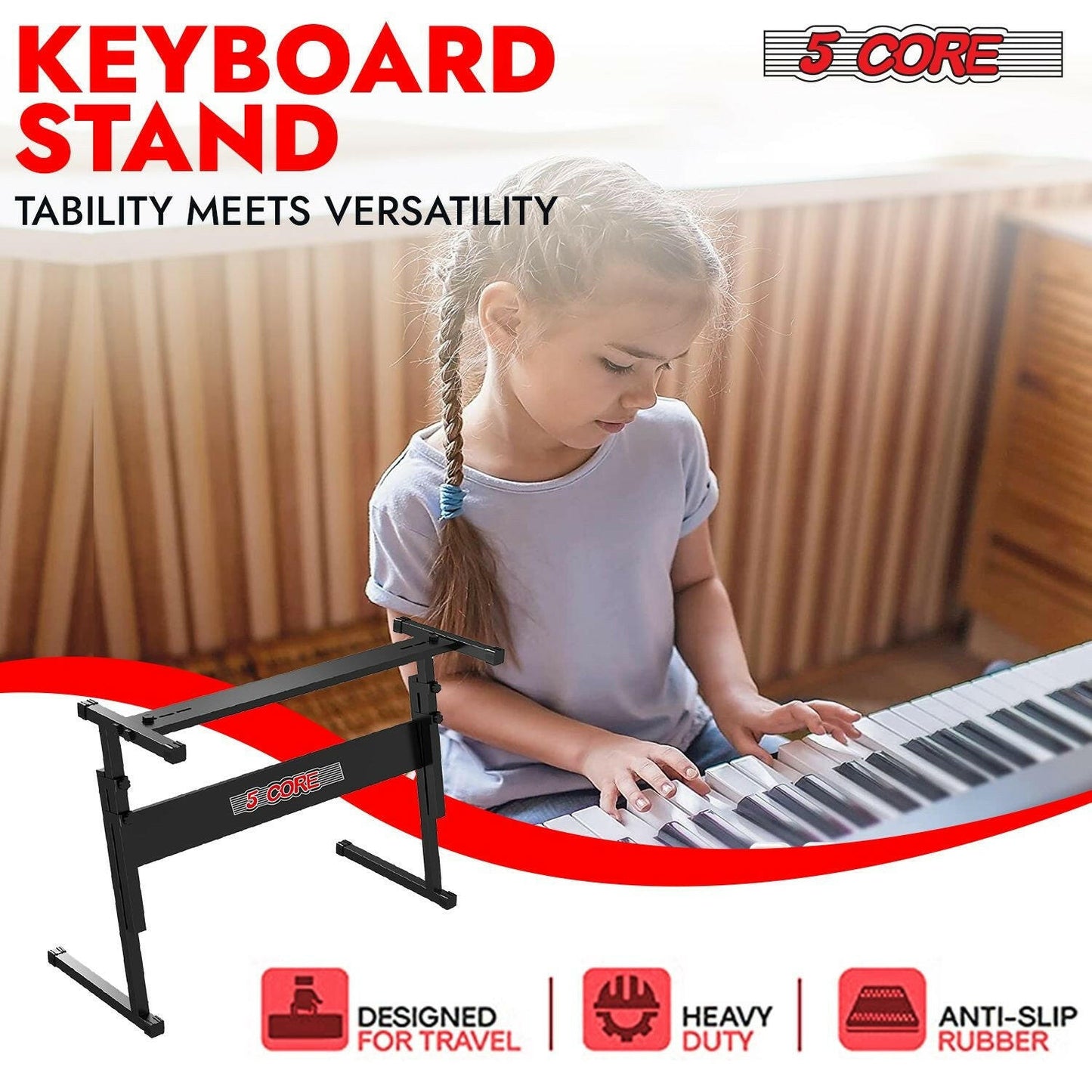 5 Core Keyboard Stand – Adjustable Z-Style Heavy-Duty Black Riser - GoTypical
