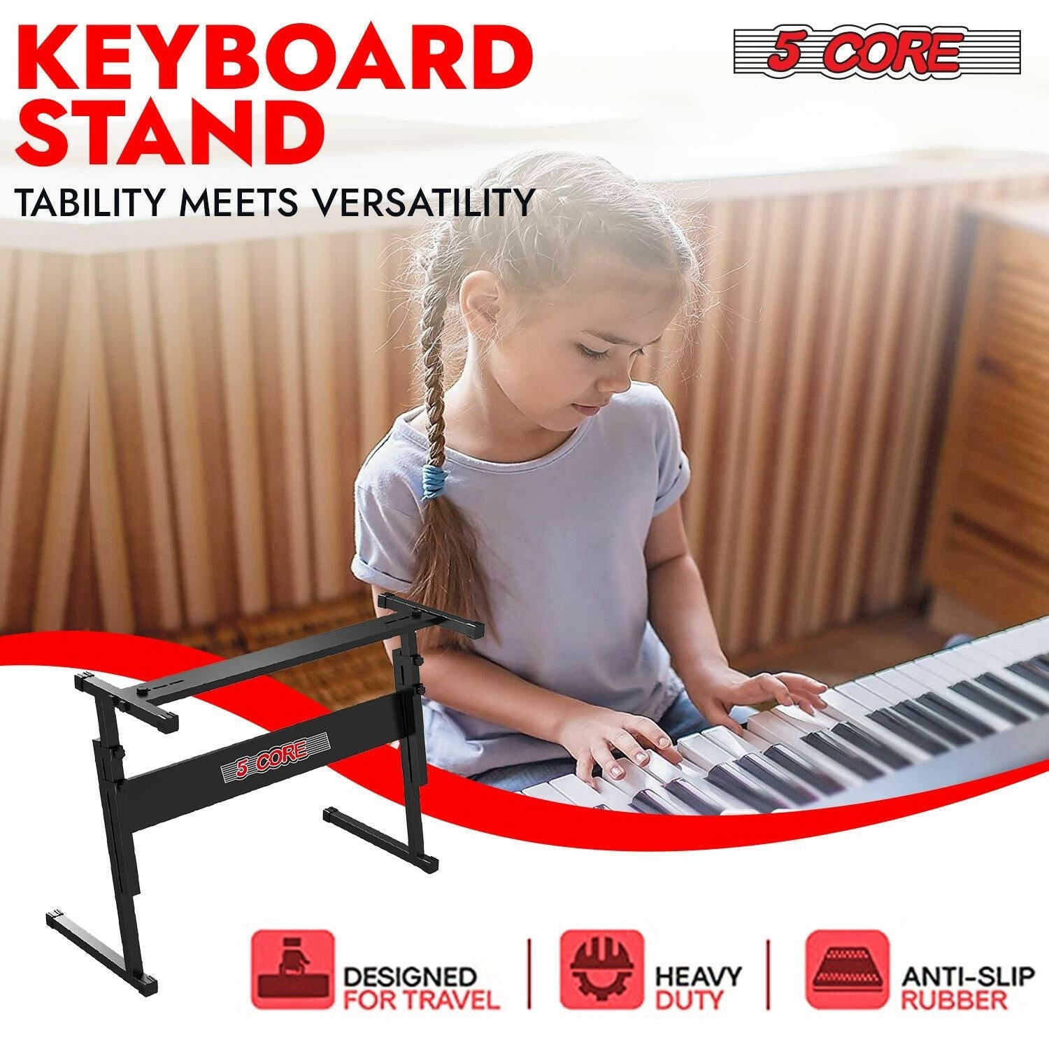 5 Core Keyboard Stand – Adjustable Z-Style Heavy-Duty Black Riser - GoTypical