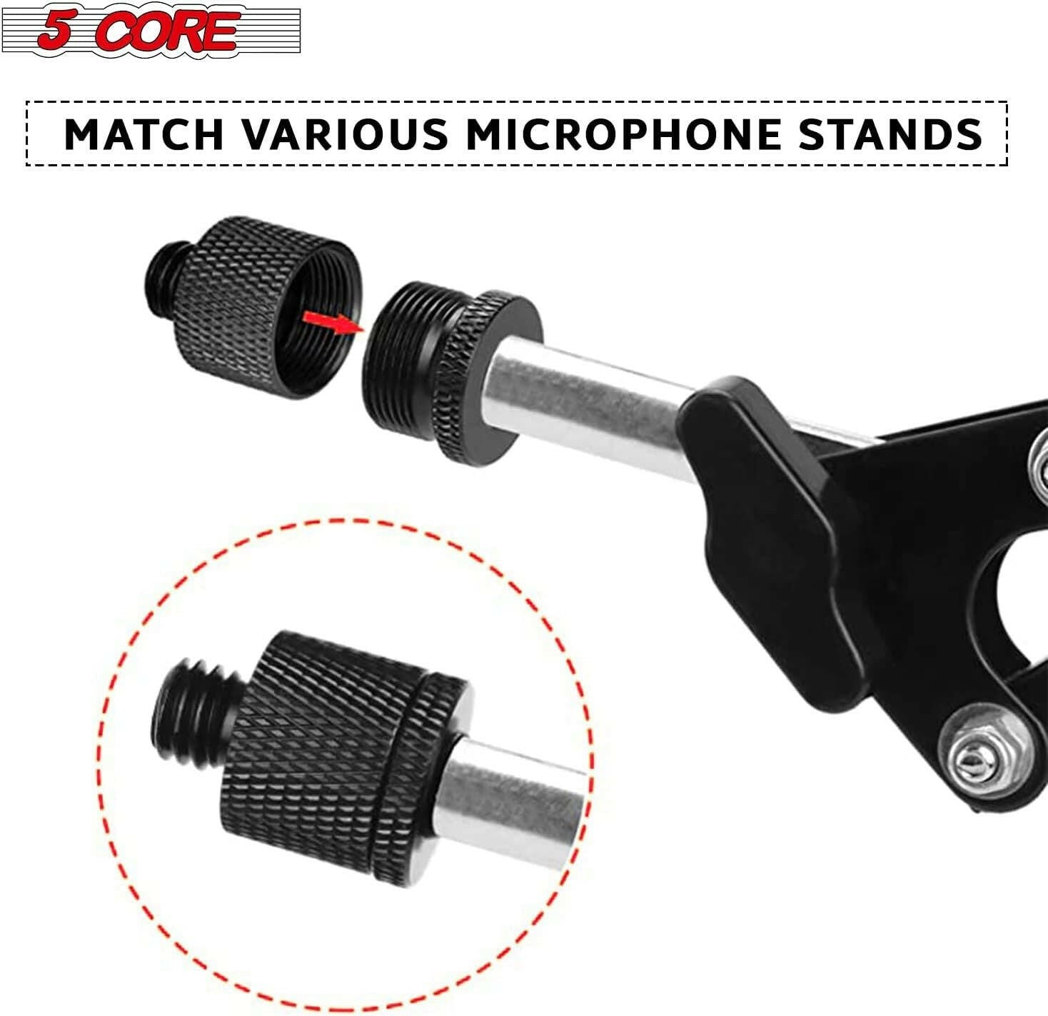 5 Core Mic Stand Adapter – 5/8 Female to 3/8 Male Aluminum, Black, 12pcs - GoTypical