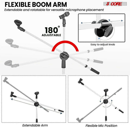 5 Core Adjustable Mic Stand – Dual Mic Holder with Telescoping Boom Arm - GoTypical