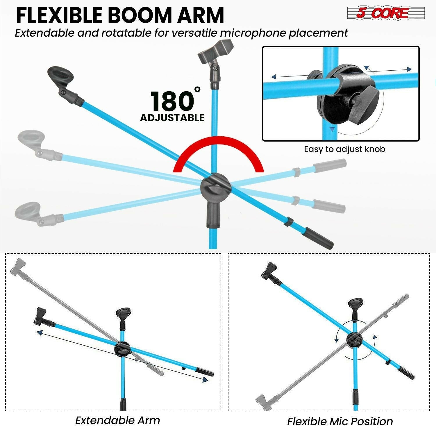 5 Core Adjustable Mic Stand – Dual Mic Holder with Telescoping Boom Arm - GoTypical