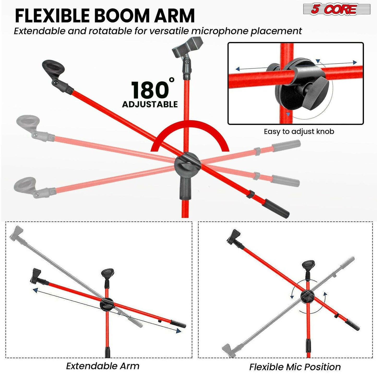 5 Core Adjustable Mic Stand – Dual Mic Holder with Telescoping Boom Arm - GoTypical
