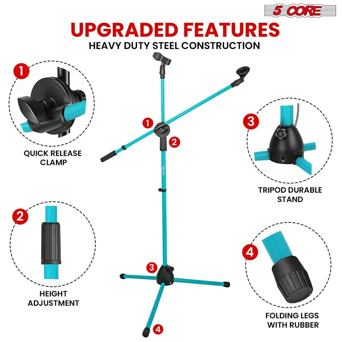 5 Core Adjustable Mic Stand – Dual Mic Holder with Telescoping Boom Arm - GoTypical