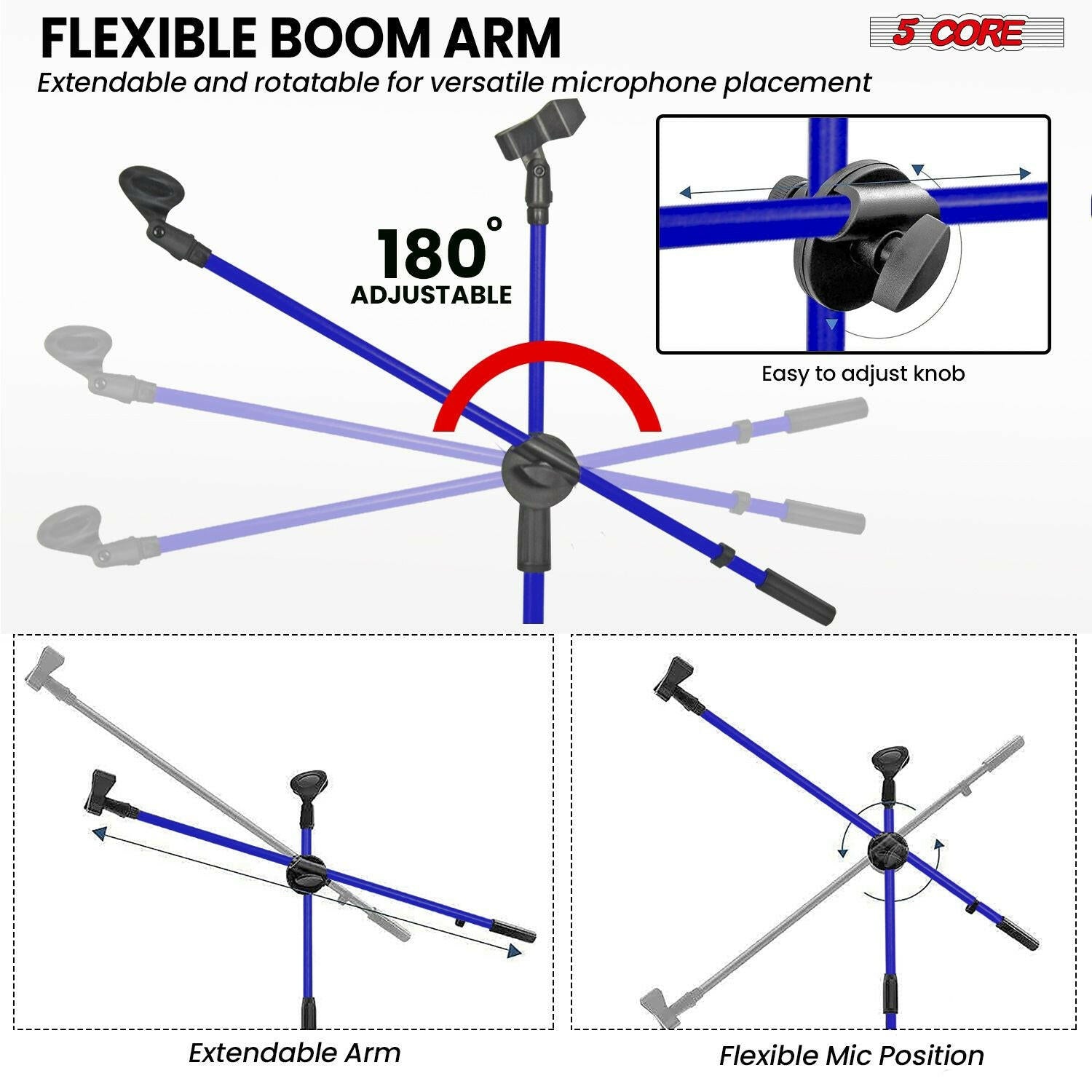 5 Core Adjustable Mic Stand – Dual Mic Holder with Telescoping Boom Arm - GoTypical