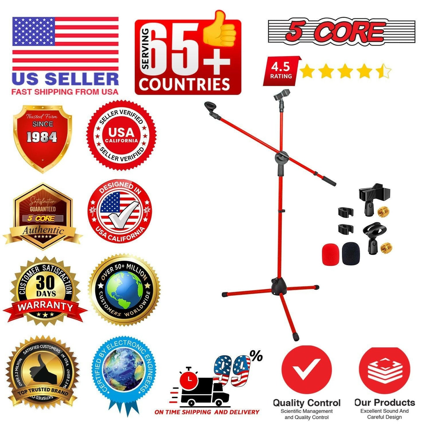 5 Core Adjustable Mic Stand – Dual Mic Holder with Telescoping Boom Arm - GoTypical