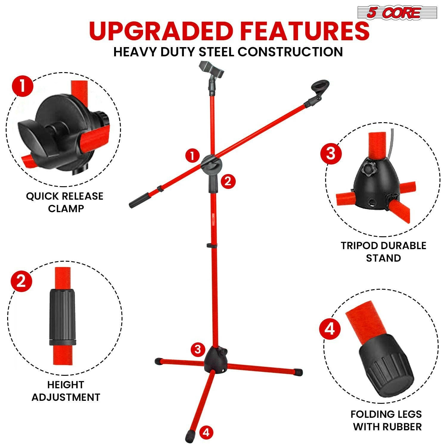5 Core Adjustable Mic Stand – Dual Mic Holder with Telescoping Boom Arm - GoTypical