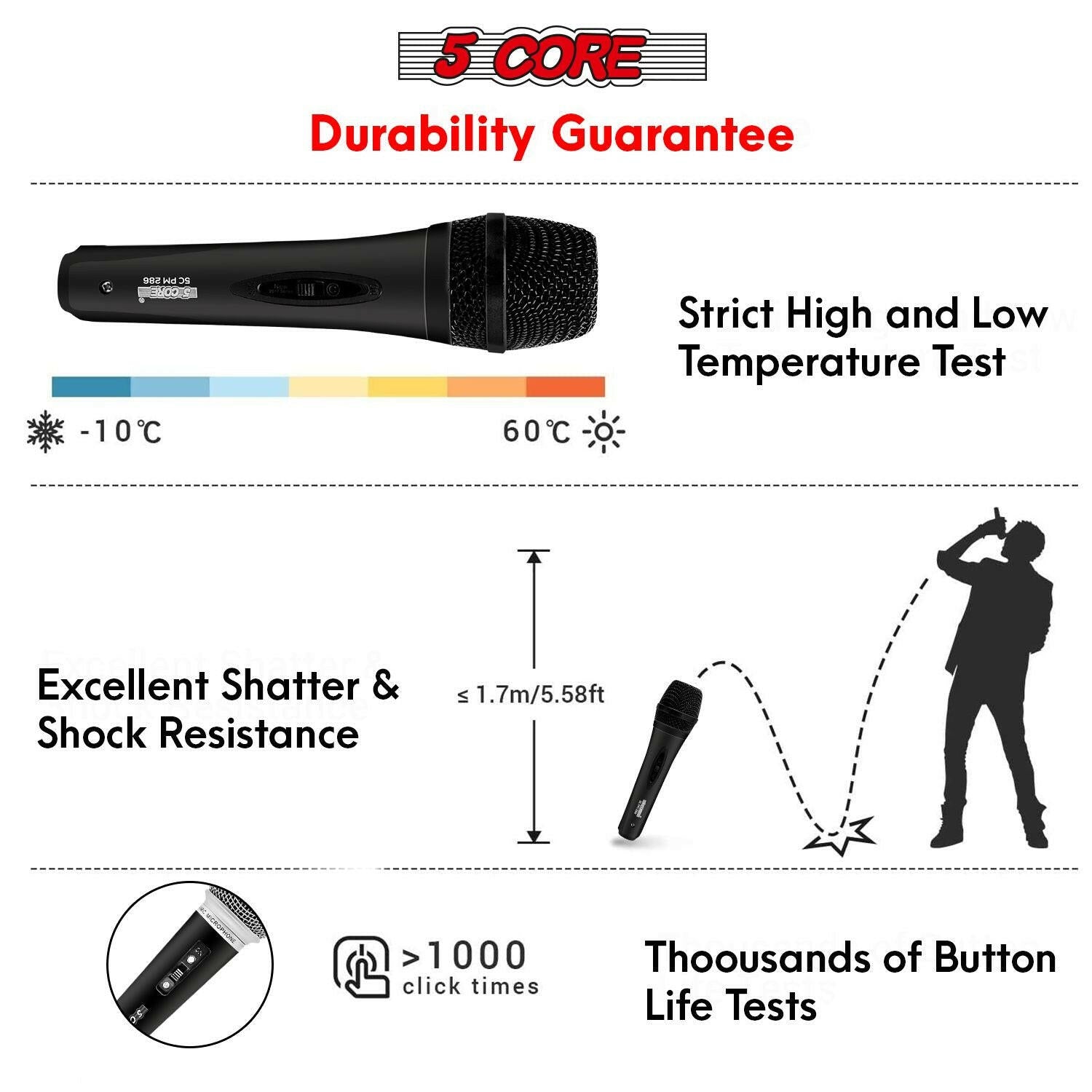 5 Core Dynamic Vocal Microphone – Cardioid, Wired XLR with On/Off Switch - GoTypical