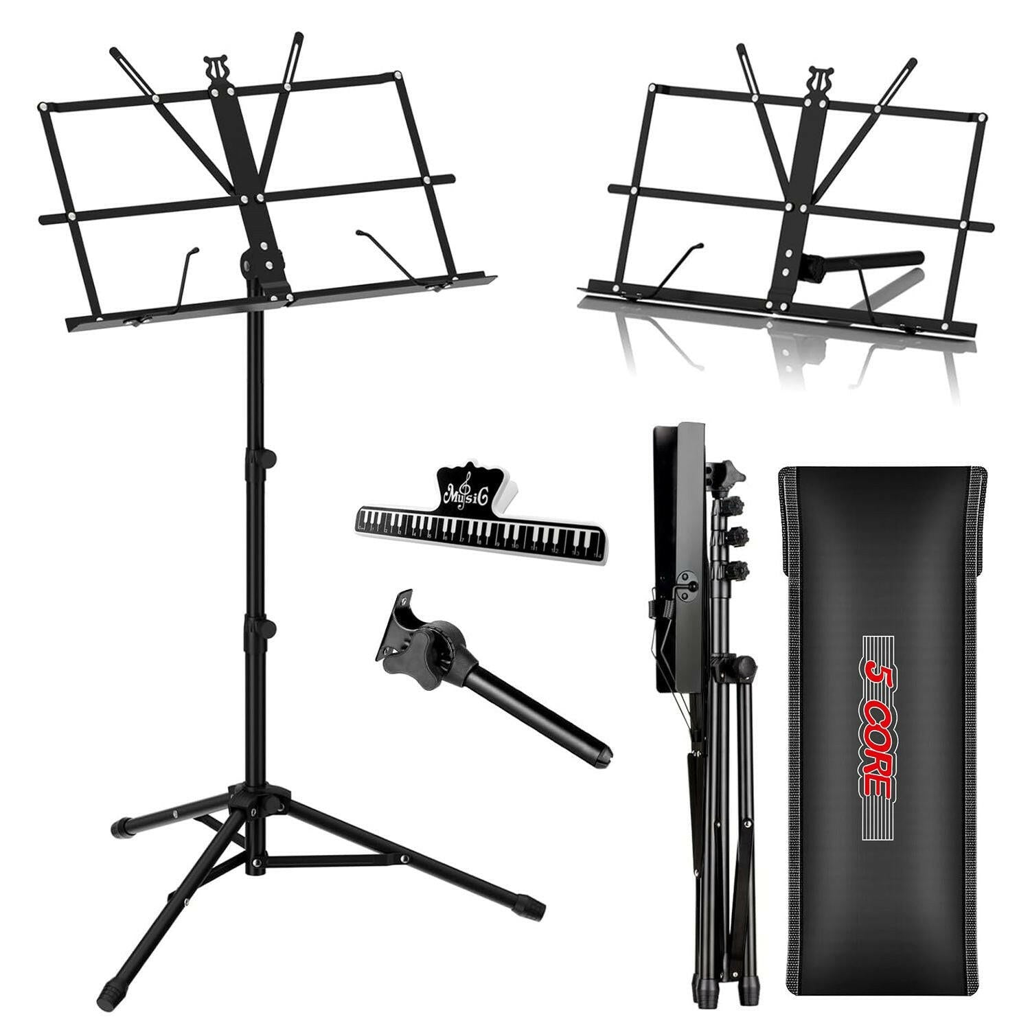 5 Core Adjustable Metal Music Stand – Black Foldable Sheet Holder - GoTypical