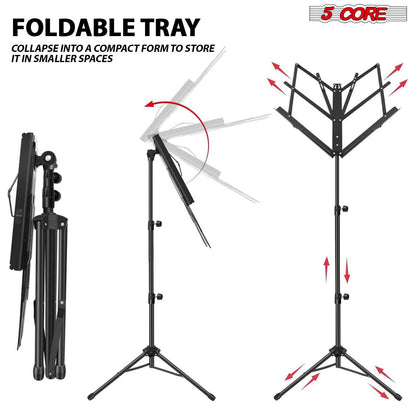 5 Core Adjustable Metal Music Stand – Black Foldable Sheet Holder - GoTypical