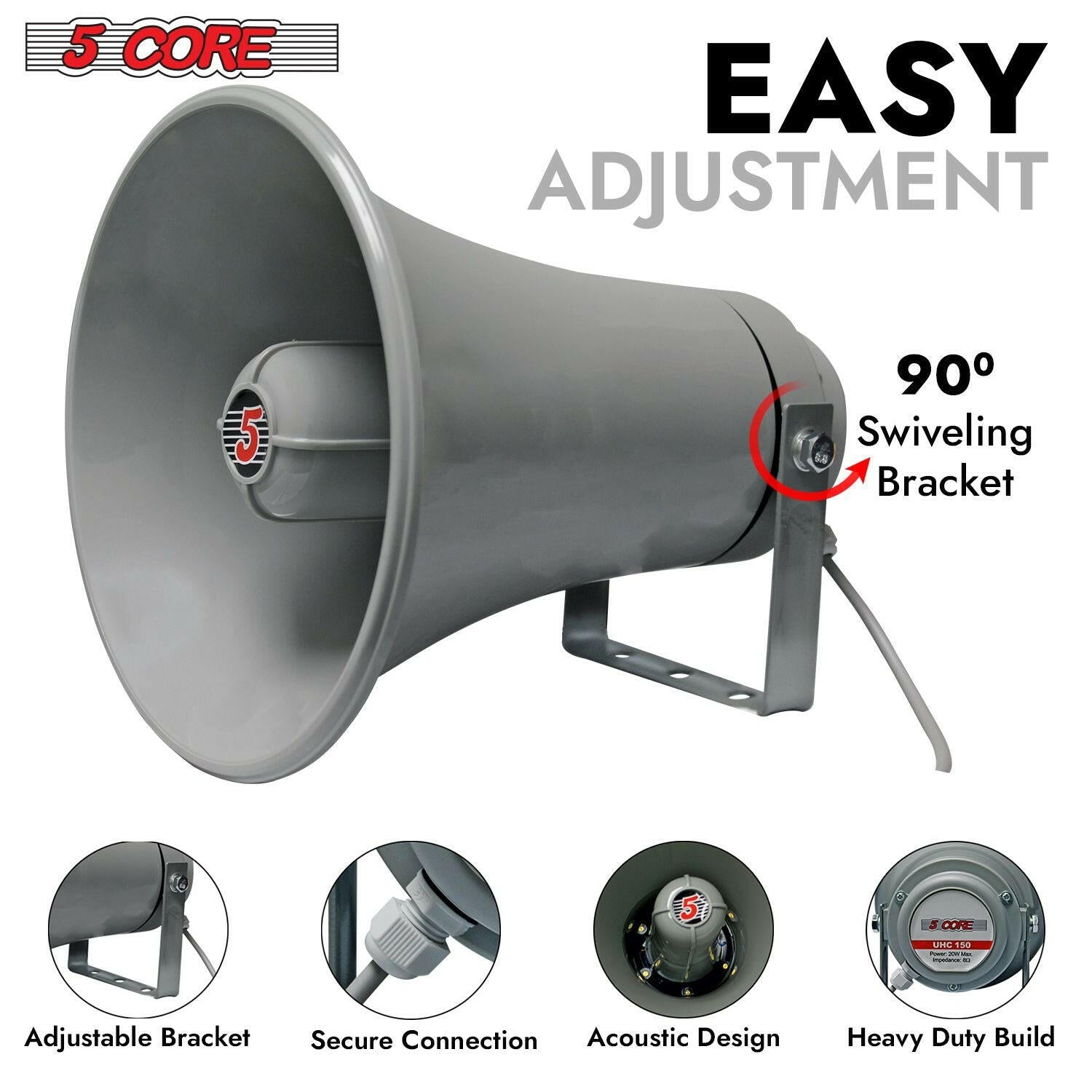 5 Core PA Horn Speaker – 9 Inch 20W 8 Ohm All-Weather Loudspeaker - GoTypical