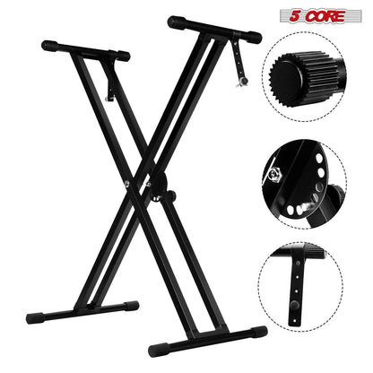 5 Core Heavy Duty Adjustable Keyboard Stand – Double X Style, Black - GoTypical