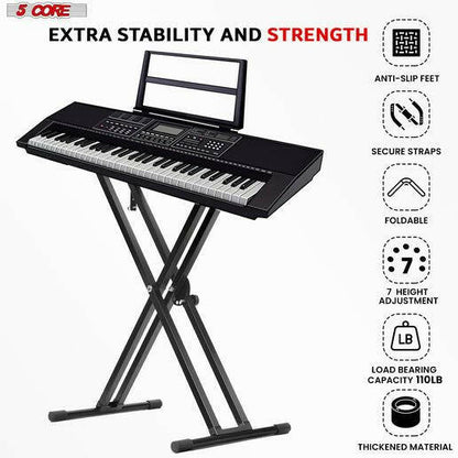 5 Core Heavy Duty Adjustable Keyboard Stand – Double X Style, Black - GoTypical