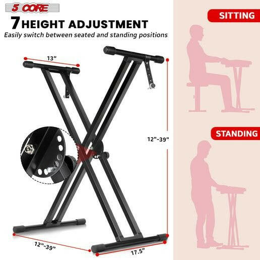 5 Core Heavy Duty Adjustable Keyboard Stand – Double X Style, Black - GoTypical