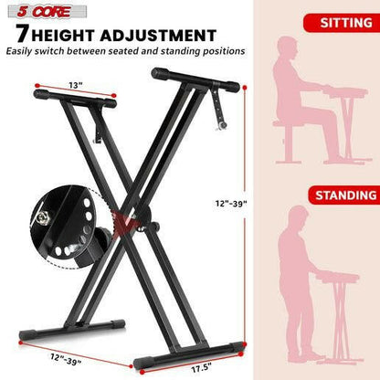 5 Core Heavy Duty Adjustable Keyboard Stand – Double X Style, Black - GoTypical