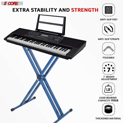 5 Core Heavy Duty Adjustable Keyboard Stand – Double X Style, Black - GoTypical
